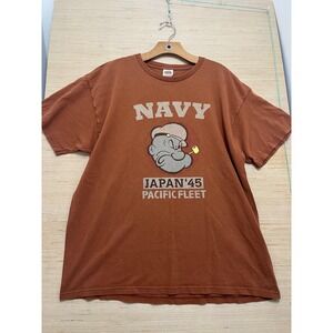 Vintage Popeye Navy Shirt Mens XL Fruit of‎ the Loom Japan 45 Pacific Fleet 90s